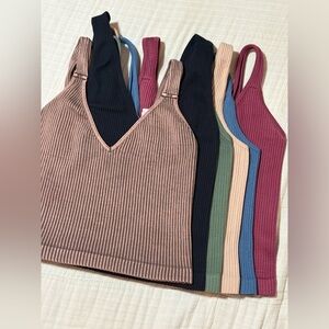 Seamless Ribbed Fitted Crop Tank Top V-Neck, OS Multicolor Set & Free People